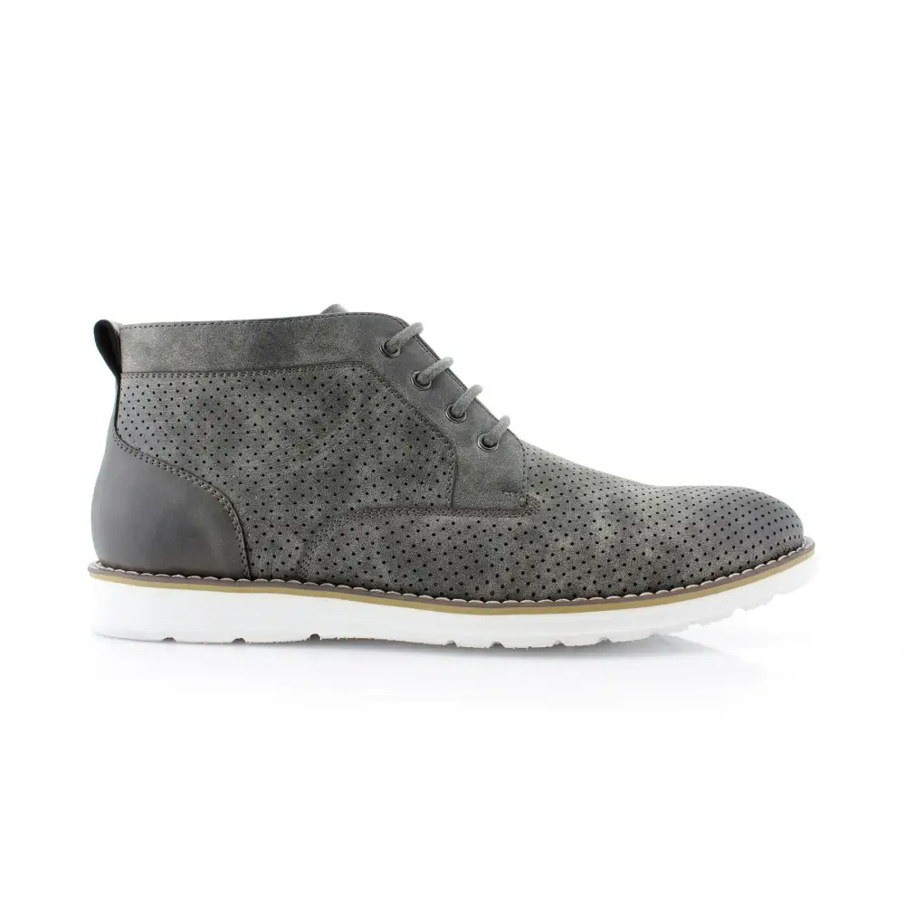 Faux-Leather Burnished Perforated Ankle Boots