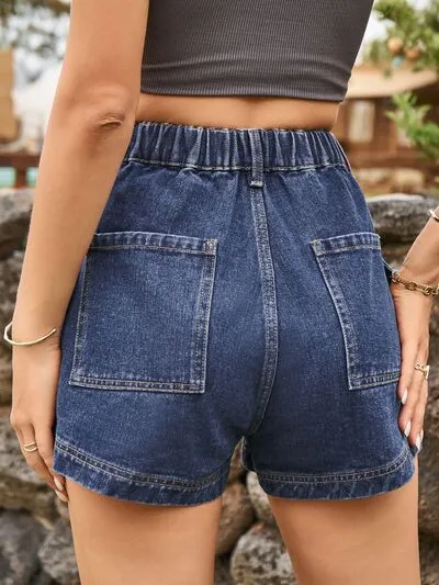 Classic High Waist Denim Shorts with Pockets