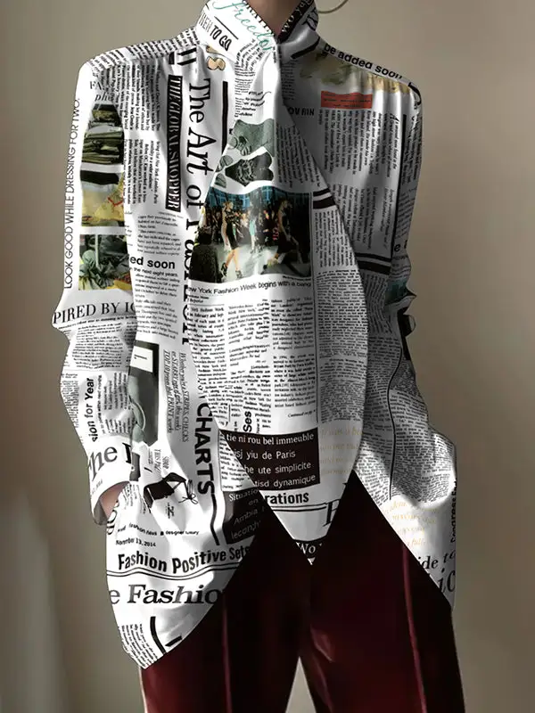 Women's Letter-Print High-Neck Relaxed Blouse