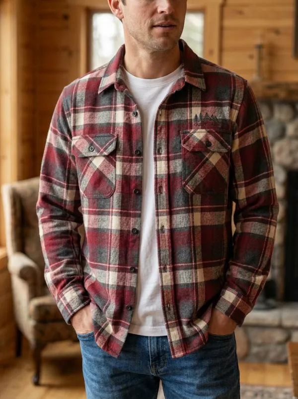Mountain Tree Plaid Button Front Shirt