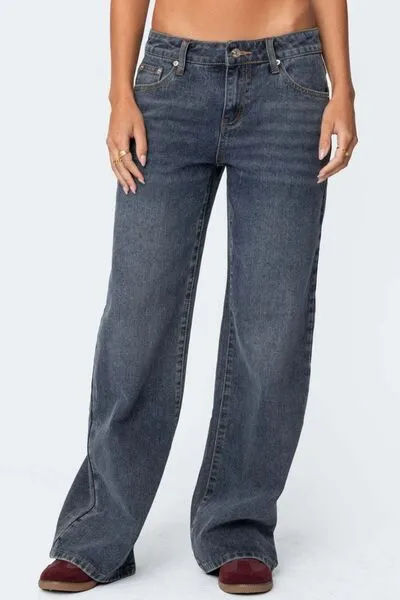 Ribbed Simple Trim Denim Jeans