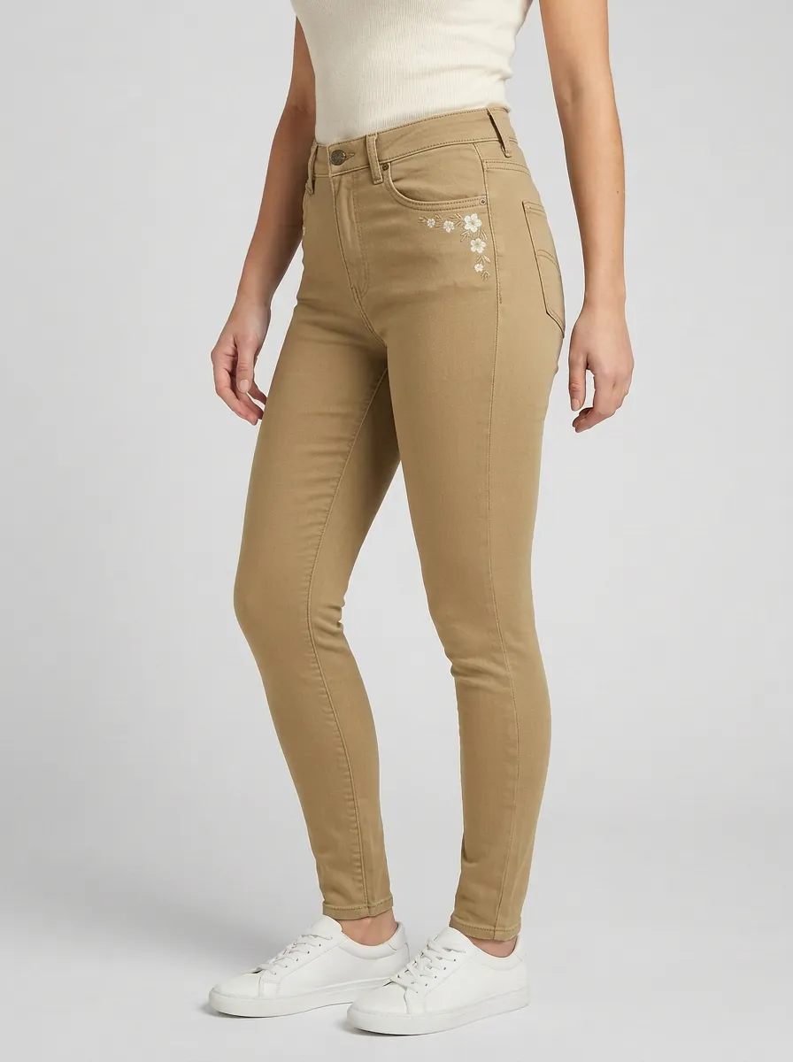 Women's Atlas Floral White Flower Embroidered Printed Slim Jeans