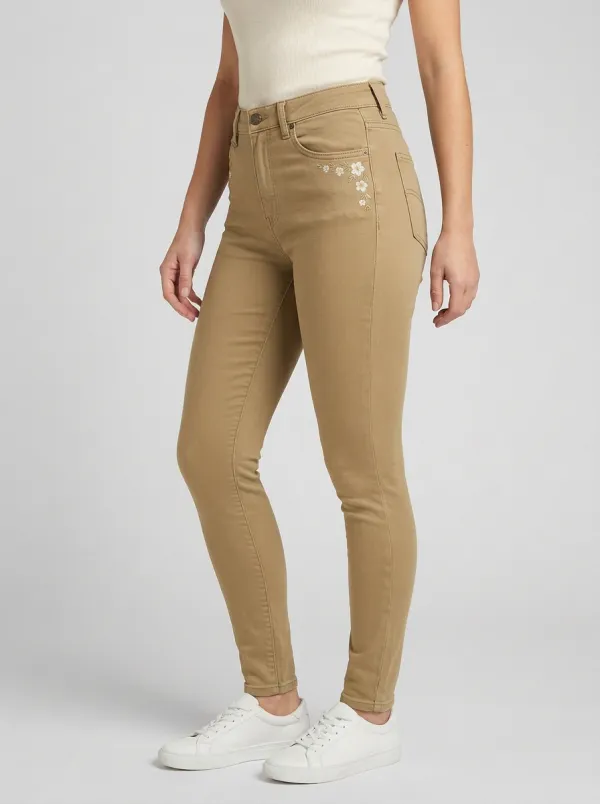 Women's Atlas Floral White Flower Embroidered Printed Slim Jeans
