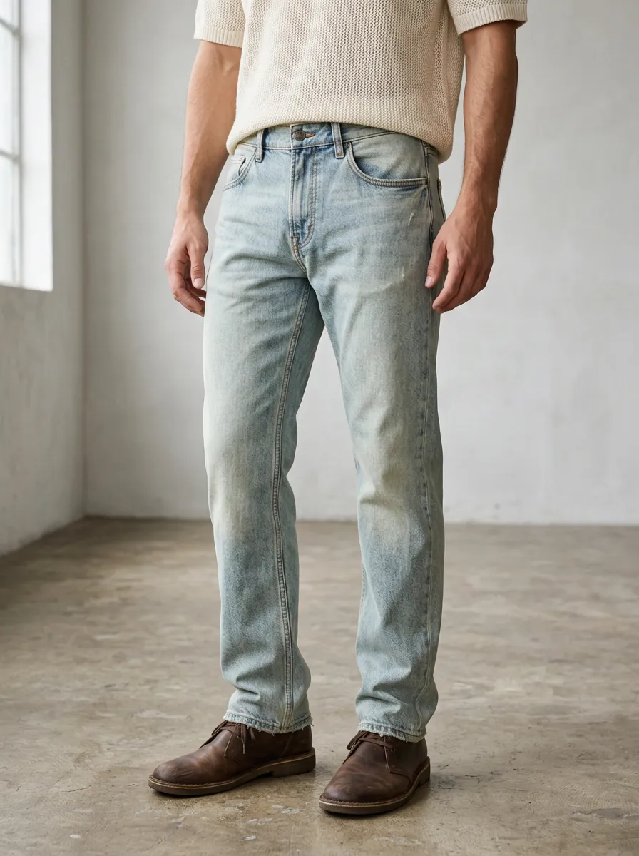 Men's Distressed Jeans with Five Pocket