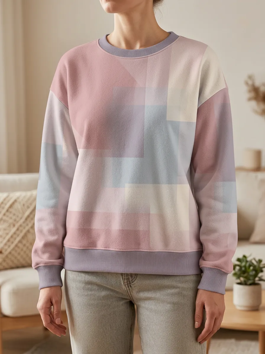 Women's Multicolor Geometric Print Crewneck Sweatshirt Crew Neck Relaxed Fit
