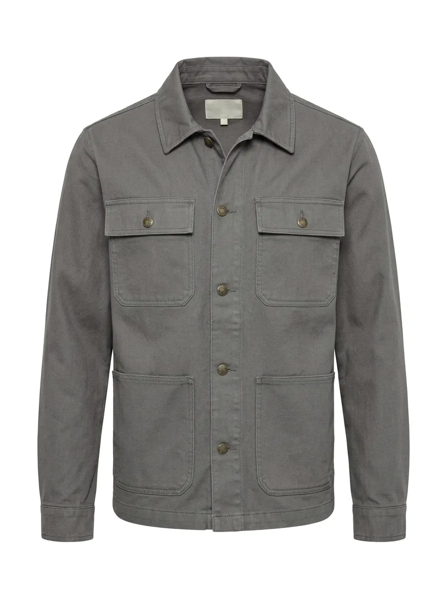 Men's Casual Utility Green Cotton Button-up Overshirt Jacket
