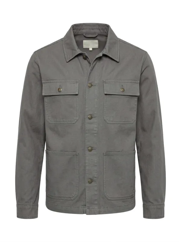 Men's Casual Utility Green Cotton Button-up Overshirt Jacket