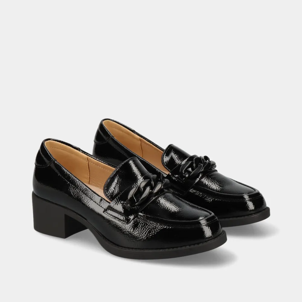 Patent Effect Block Heel Cushioned Insole Heeled Loafers