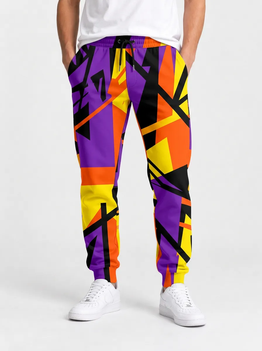 Men's Geometric Motif Drawstring Joggers