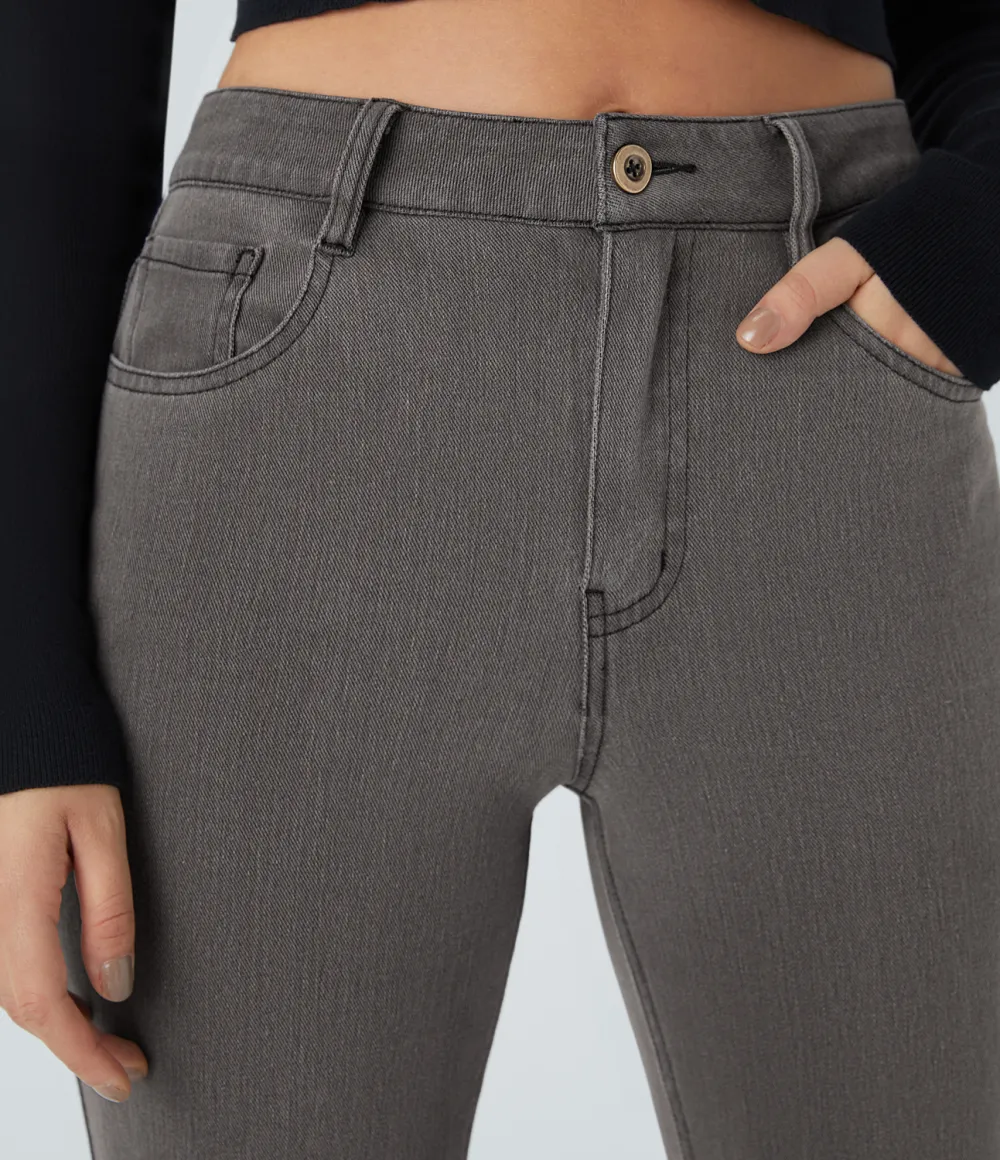 Magic Mid Rise Button Pockets Stretchy Knit Casual Bootcut Jeans