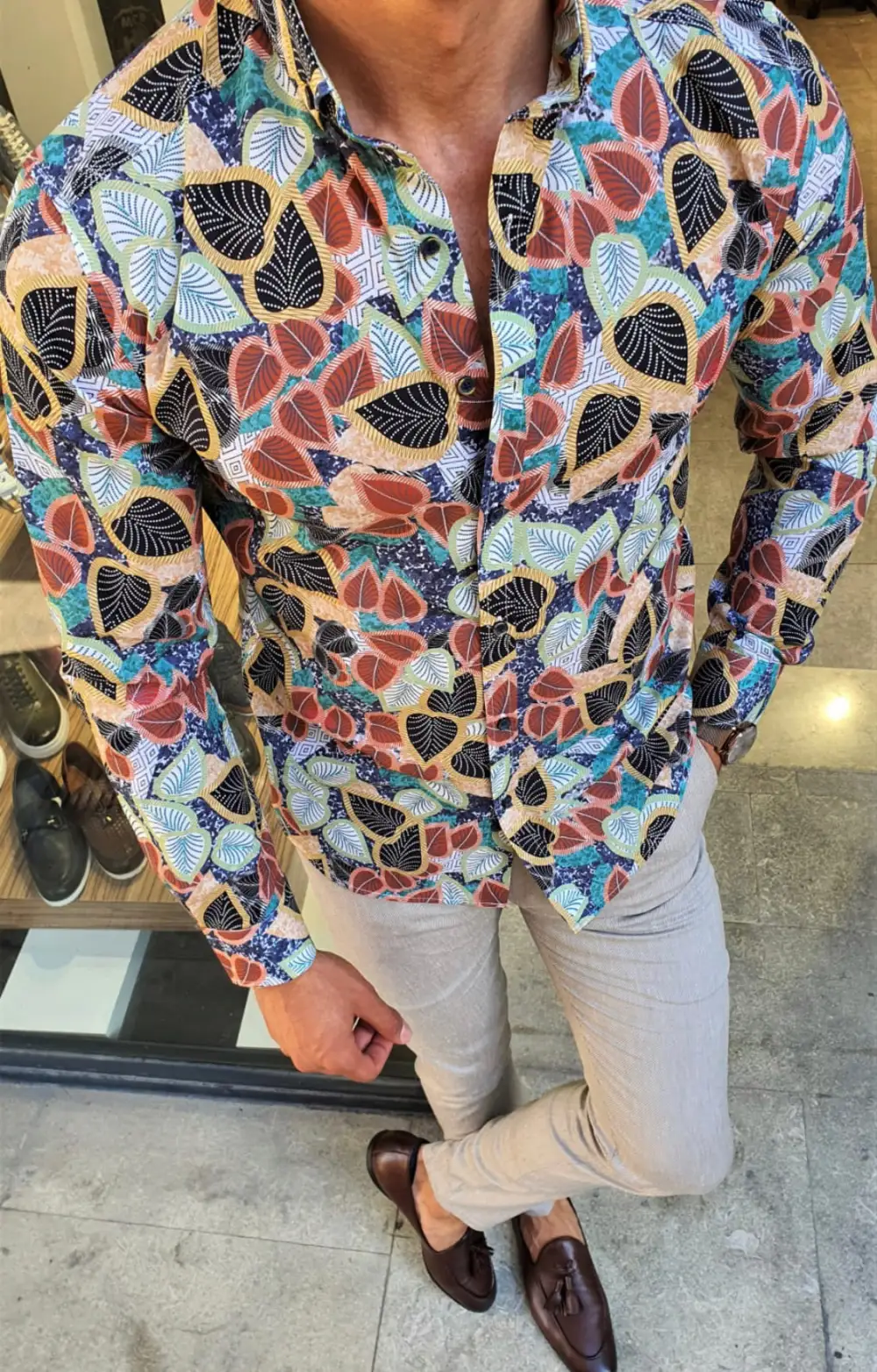 Classic Slim Fit Cotton Floral Print Casual Shirt