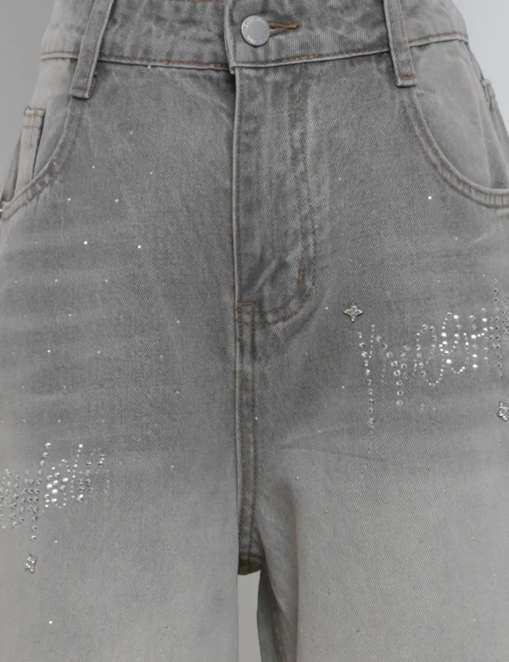 Rhinestone Baggy Jeans Wide Leg Denim Pants