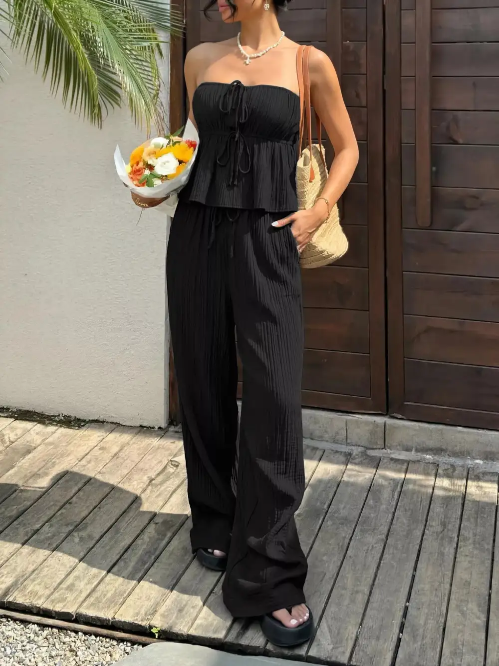 Tube Top and Wide Leg Pants Set