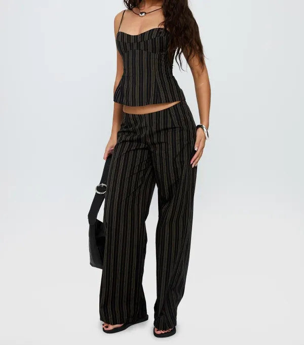 Black Striped Corset Top and Pants Set