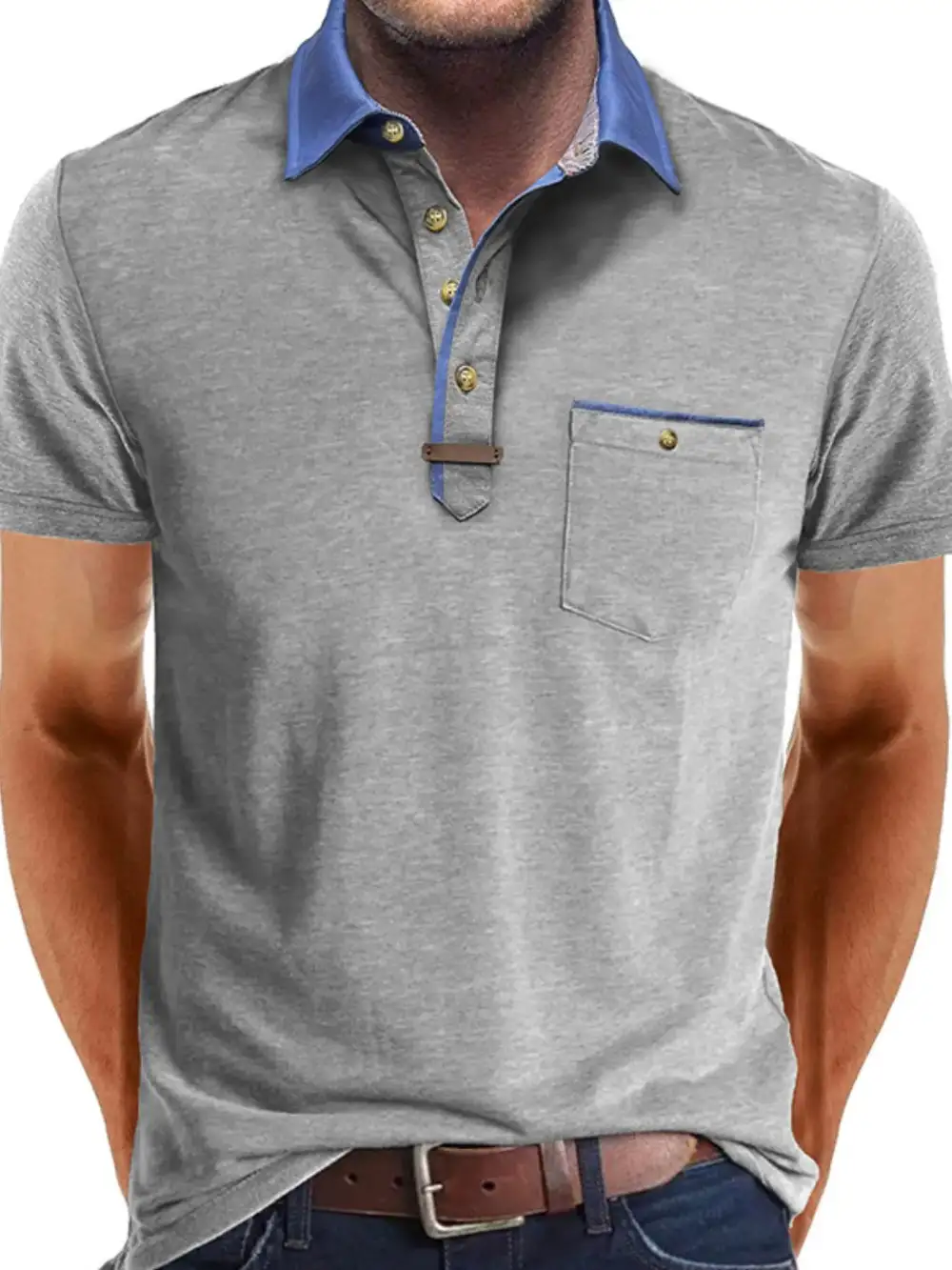 Contrast Detail Pocket Collared Polo Shirt