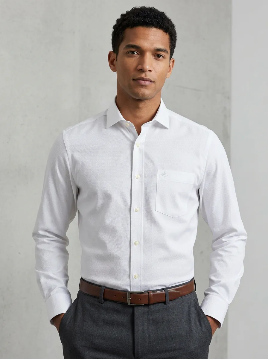 Men's Non-Iron Cotton Compass Logo Embroidered Dress Shirt