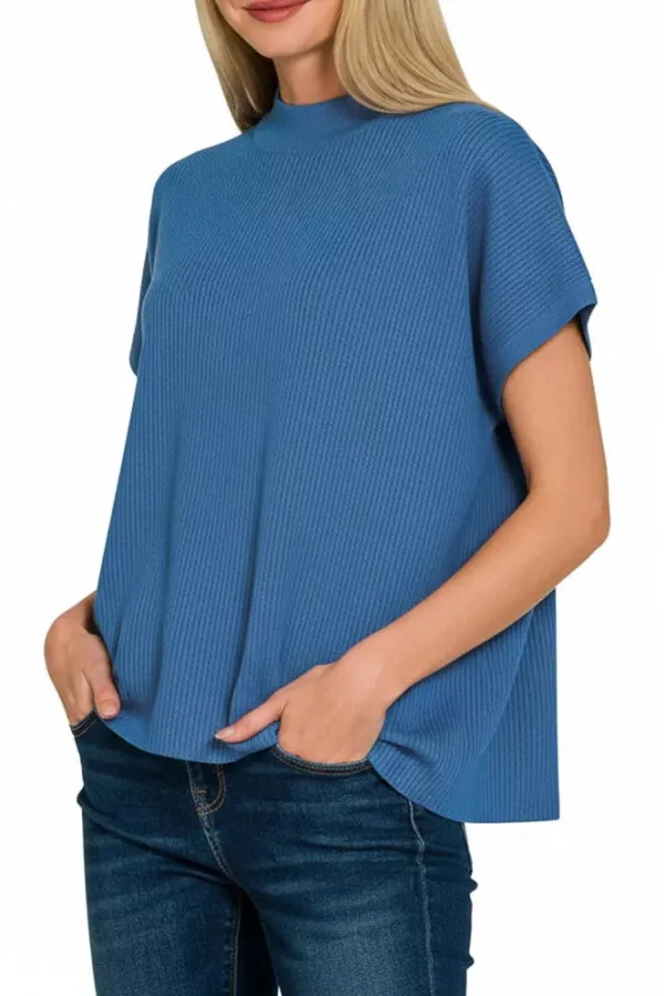 Short Sleeve Mock Neck Boxy Sweater