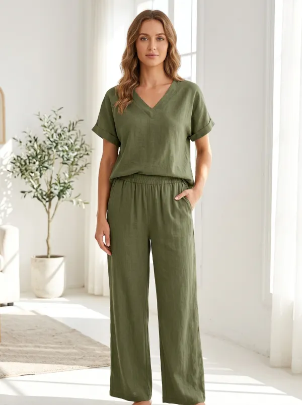 Minimalist Relaxed Women's V-Neck Casual Lounge Set