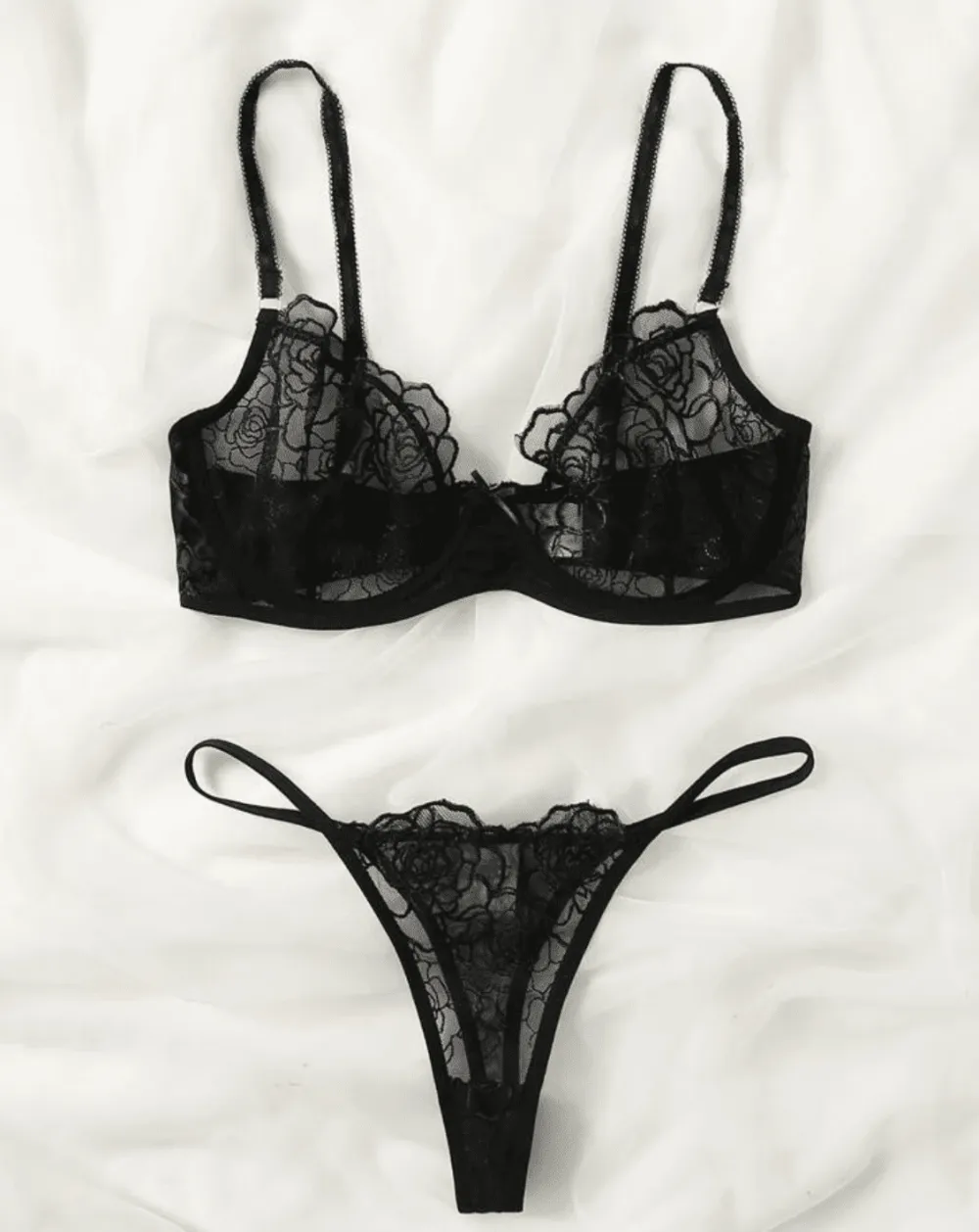 Rose Embroidered Lingerie Set