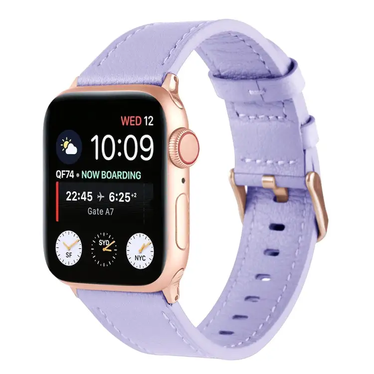 Genuine Leather Watch Band for Watch Ultra 49 mm / Series 8 & 7 45 mm / SE 2 & 6 & SE & 5 & 4 44 mm / 3 & 2 & 1 42 mm - Lavender Purple