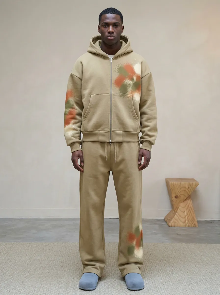Men's Streetwear Spray Paint Pattern Printed Hoodie Sweatpants Set