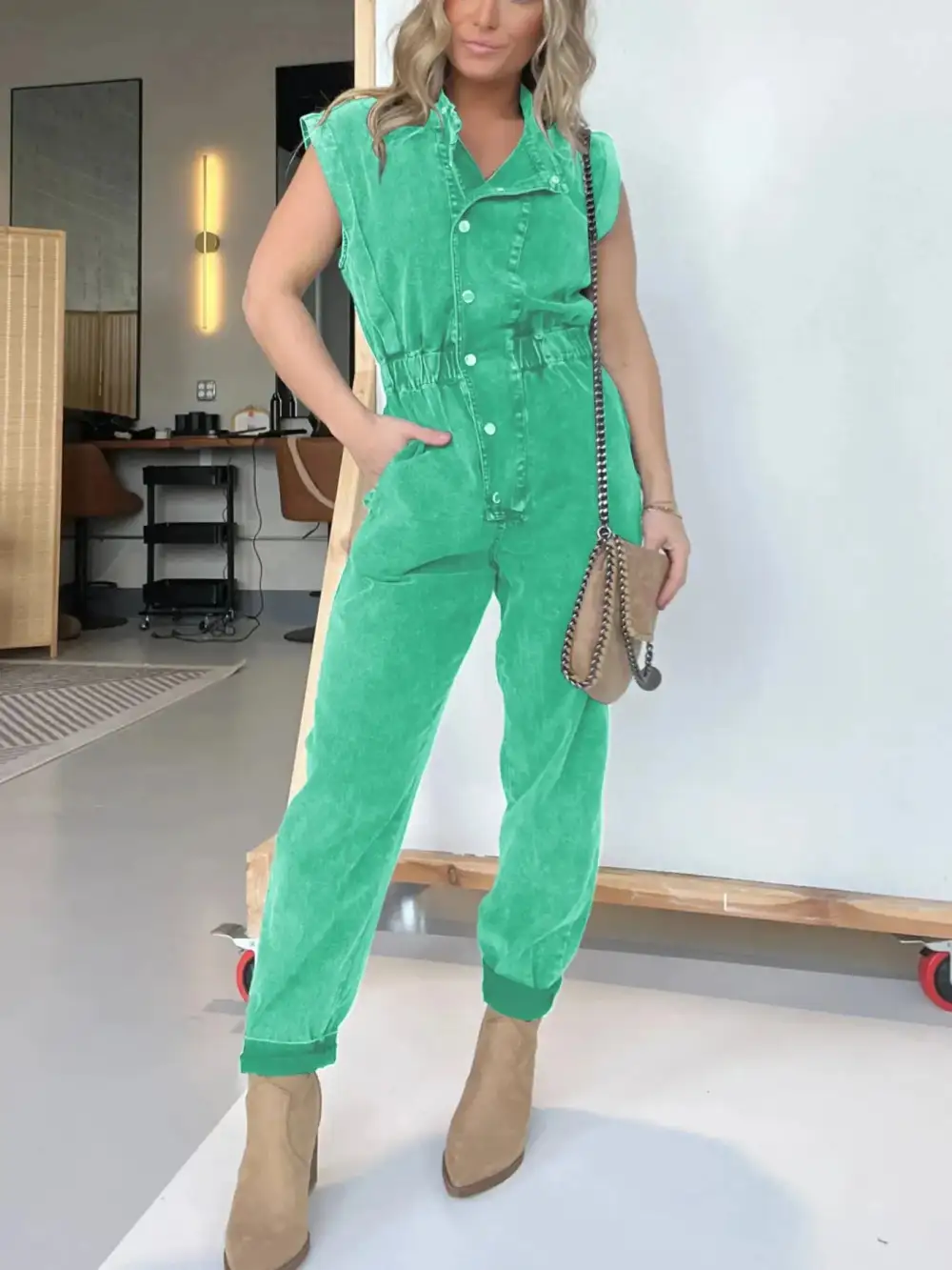 Modern Denim Button Front Jumpsuit