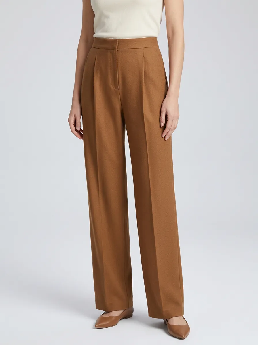 Minimal Silhouette Pleated Wide-Leg Trousers