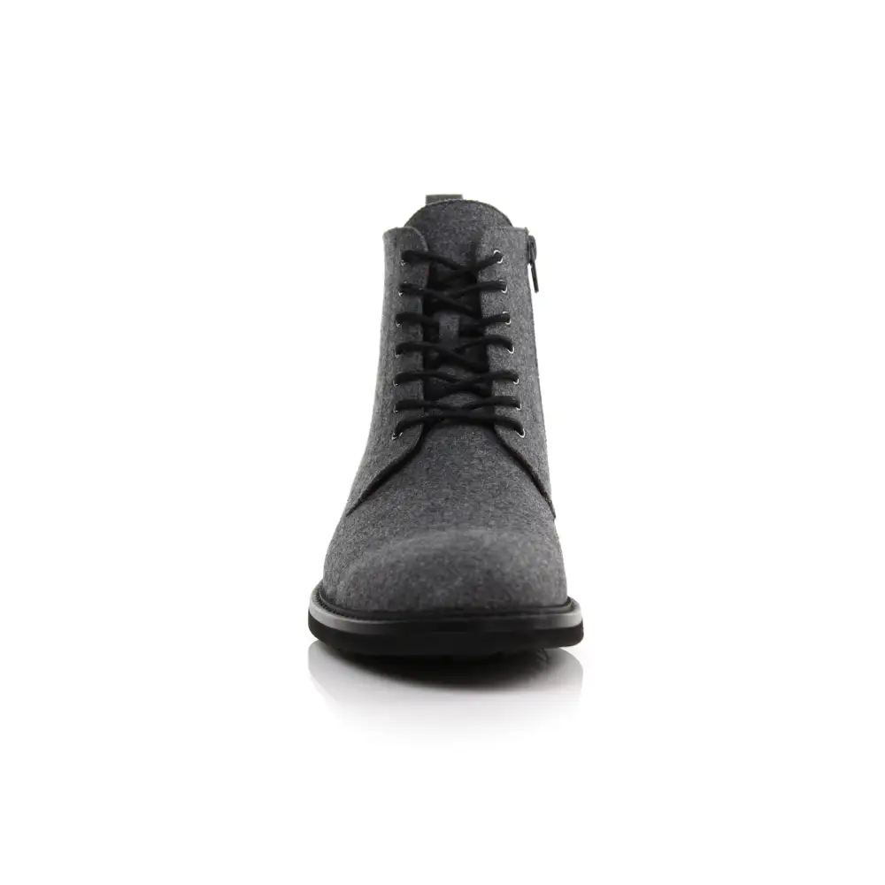 Faux-Leather Burnished Lace-Up Ankle Boots