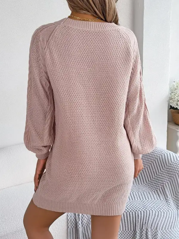 Polished Detail Knit Long Sleeve Sweater Dress