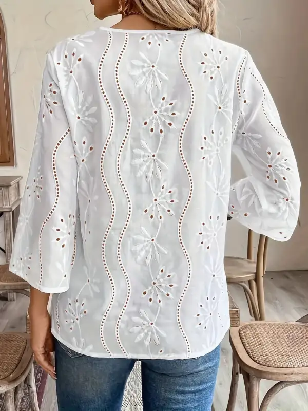 Eyelet Embroidered Notched Blouse