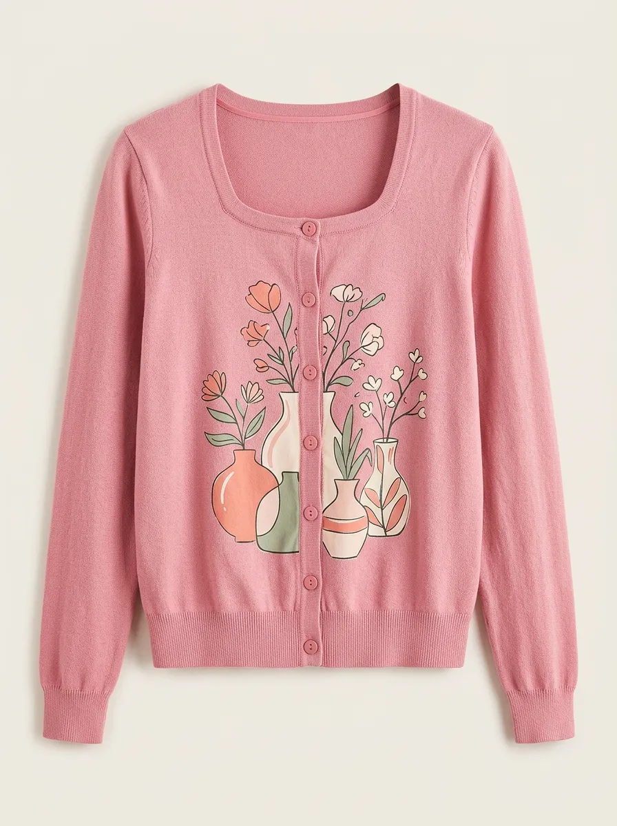 Women's Graphic Floral-Motif Cardigan