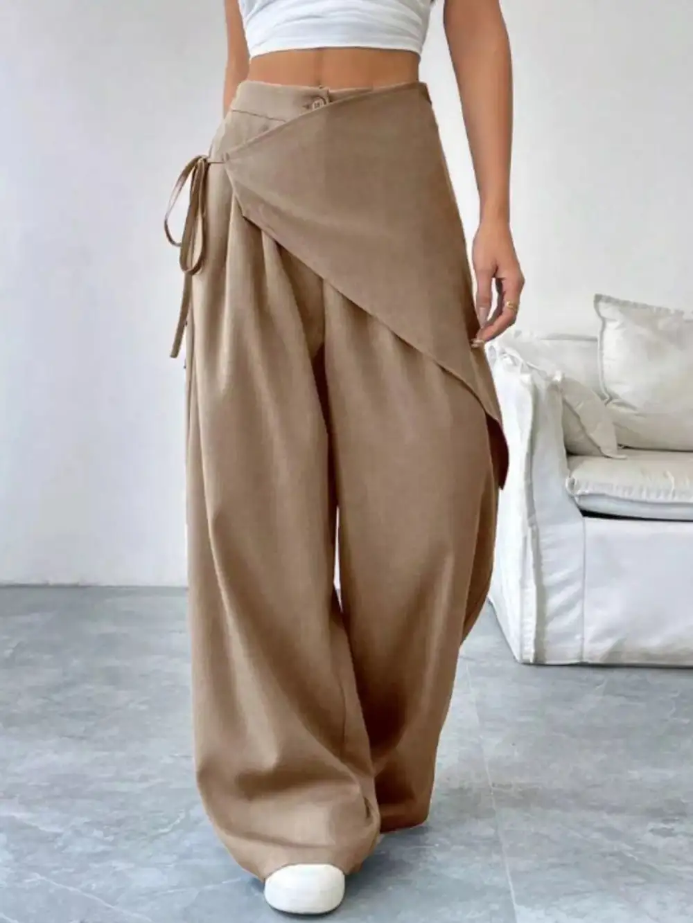 Wrap Front Wide Leg Pants