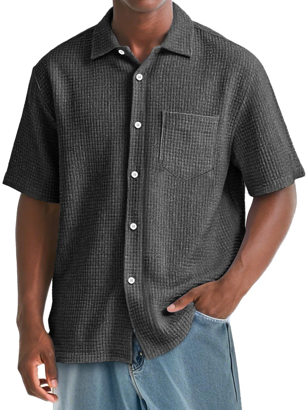 Clean Line Textured Knit Pocket Shirt