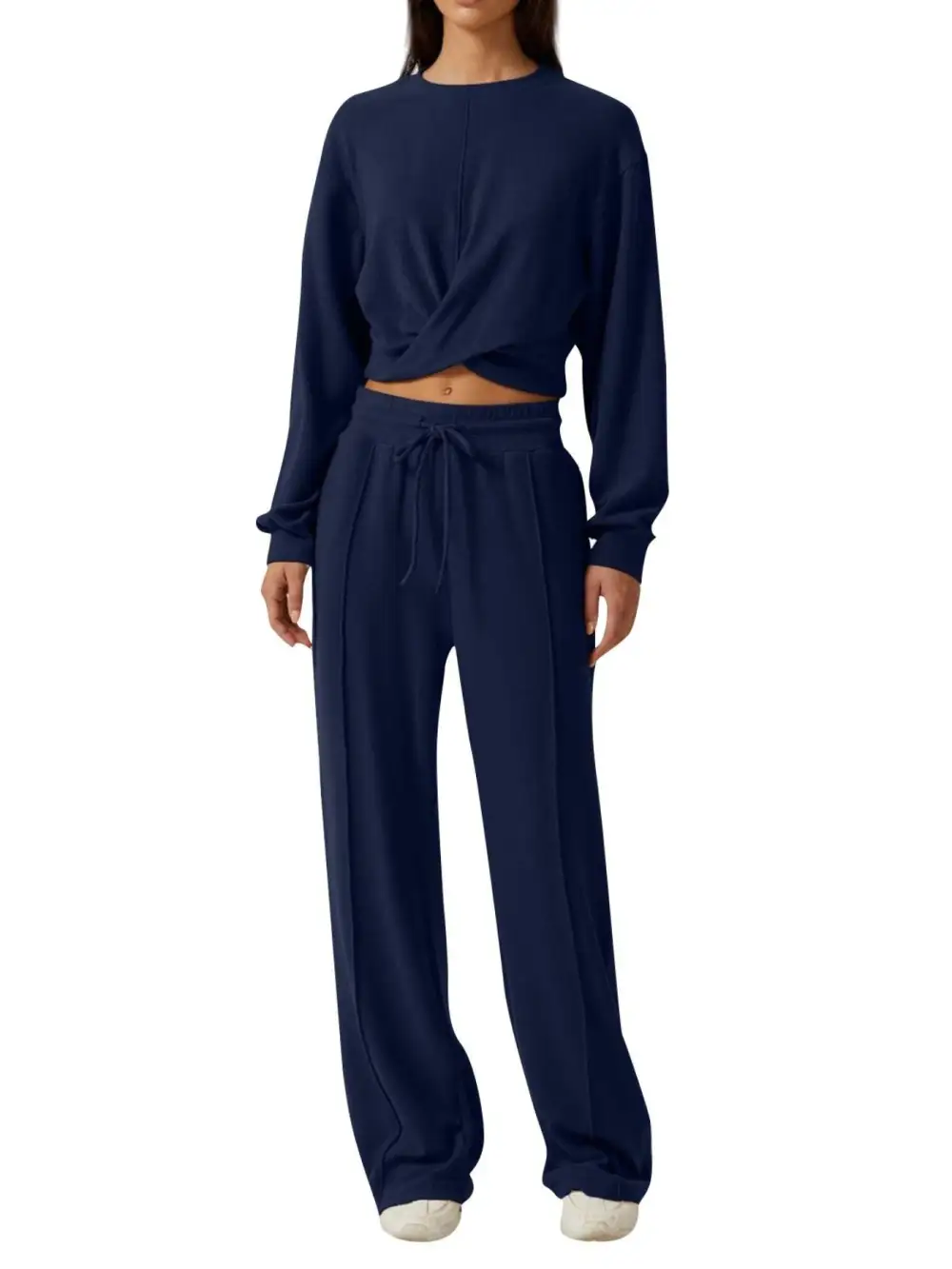 Twist Front Long Sleeve Top and Pants Set