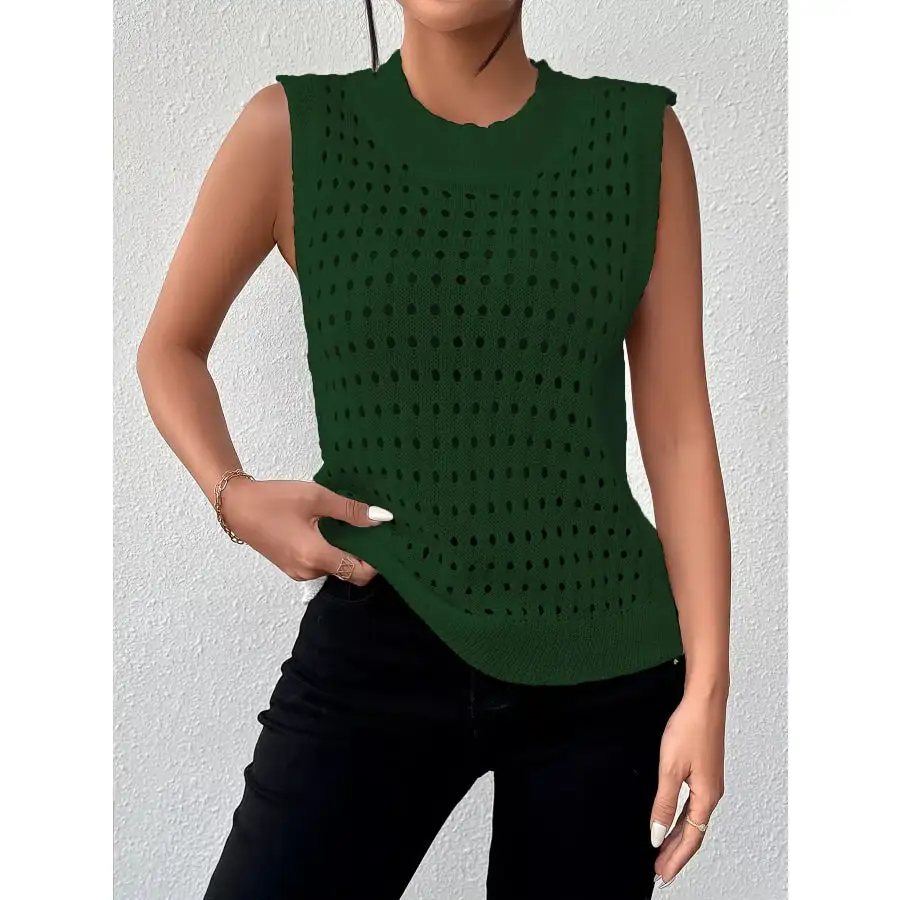 Hollow Out Round Neck Knit Tank