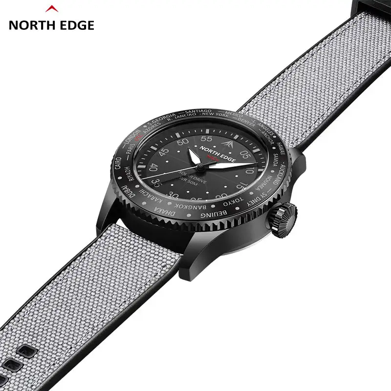 North Edge Quartz watch pilot solar watch with brown strap MACH-Never needs a battery replacement