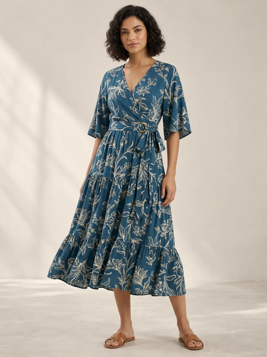 Women's Wrap Floral Inspired Botanical Floral Print Dress