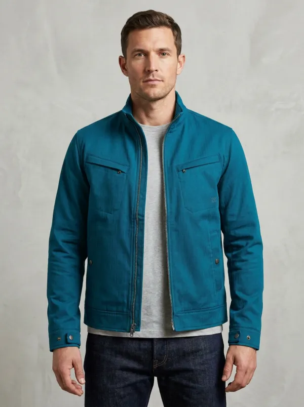 Men's Casual Minimalist Navy Blue Zip-Up Utility Jacket