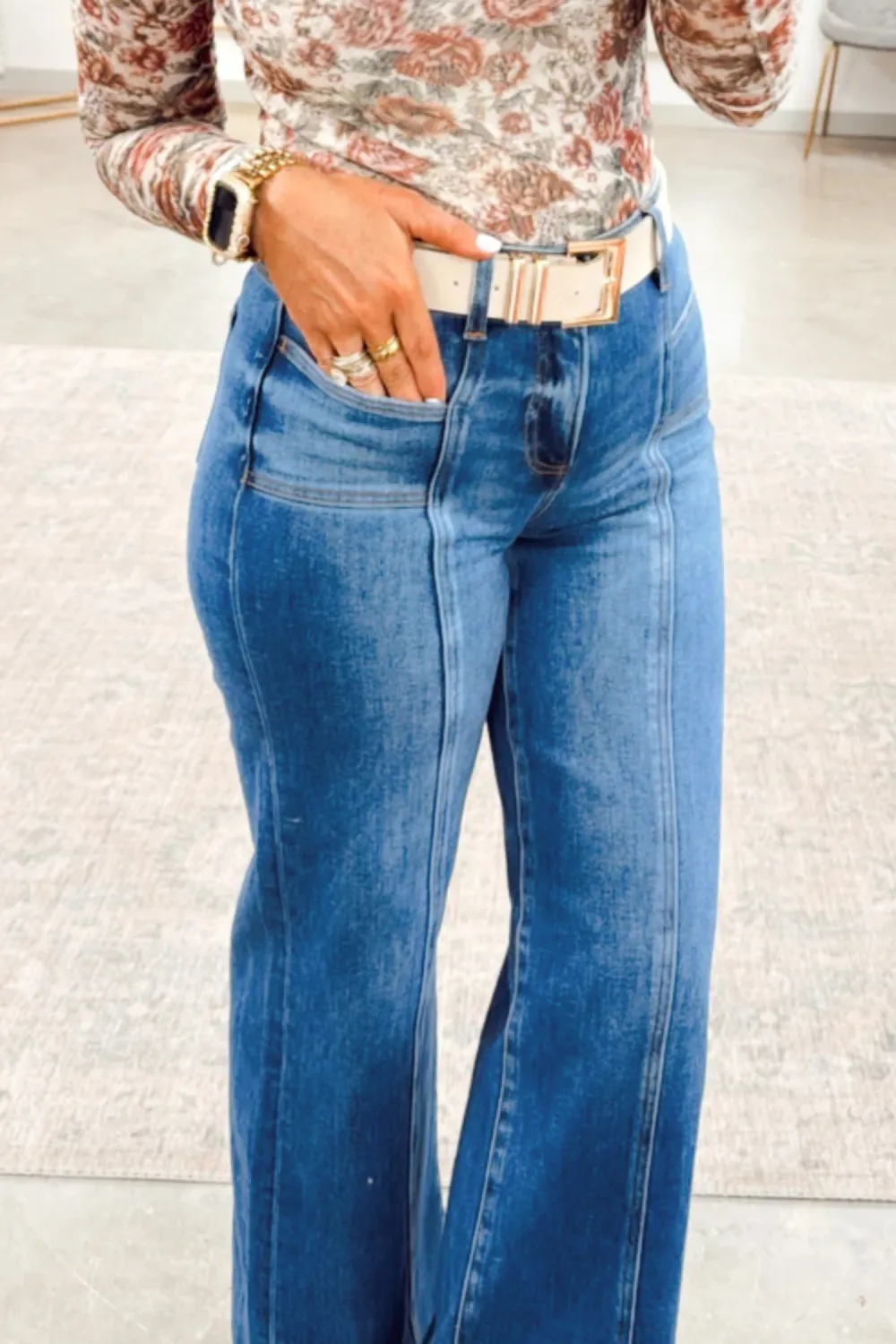 Blue Tailored Seam Shift Jeans