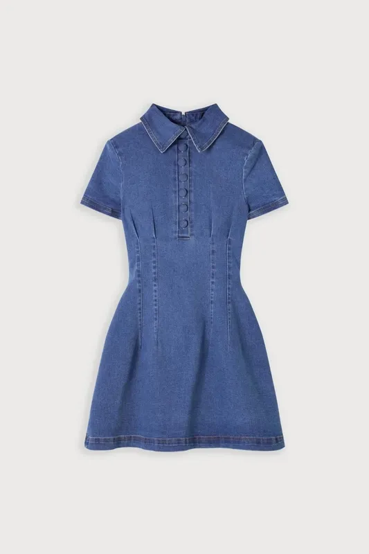 Light Blue Denim Collared Mini Dress