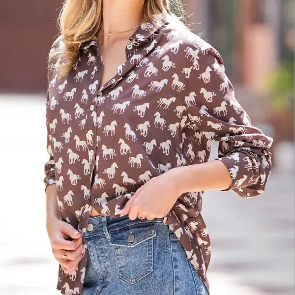 Horse Print Button Front Shirt
