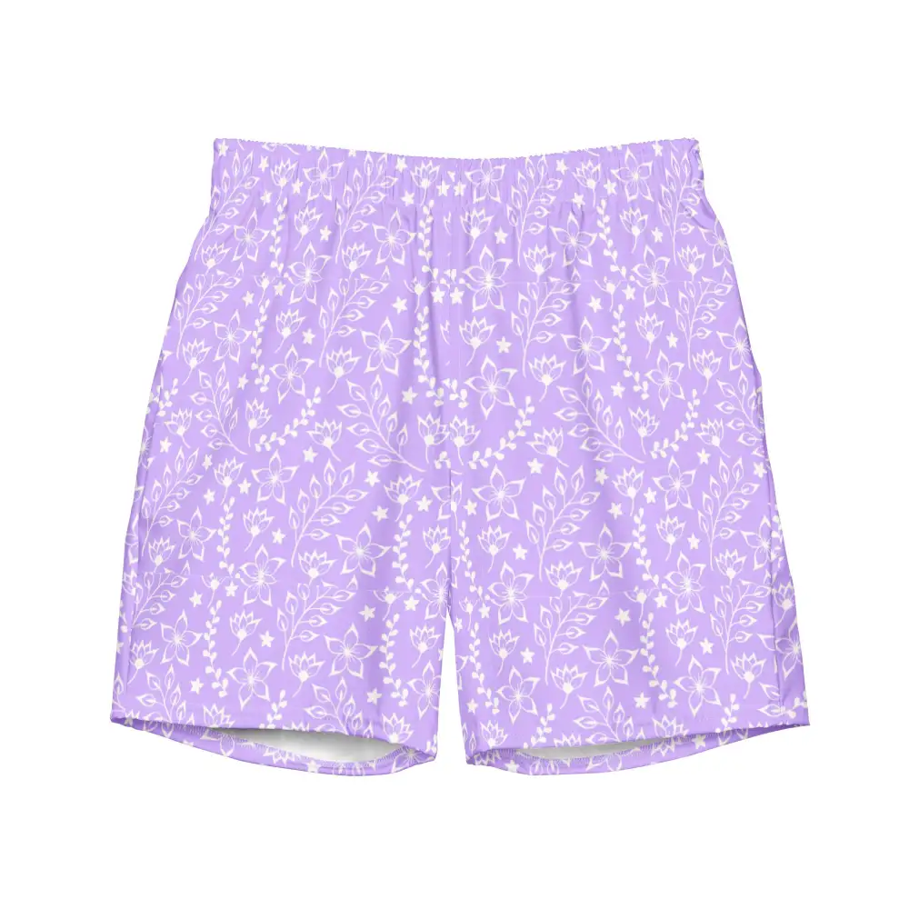 Mesh Lined Pocketed Floral Print Swim Trunks