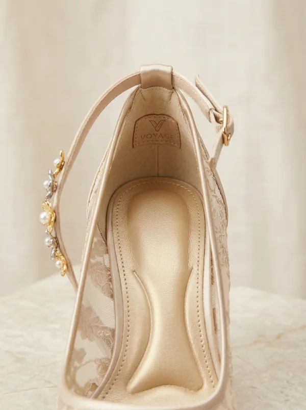 Pearl Floral Lace-Detail Embroidered Women's Formal High Heels