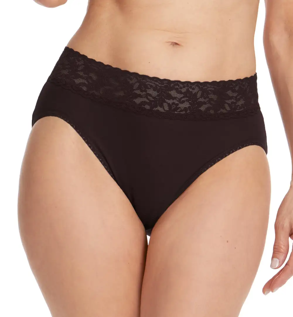 High-Waist Stretch-Lace Cotton French Brief Panty