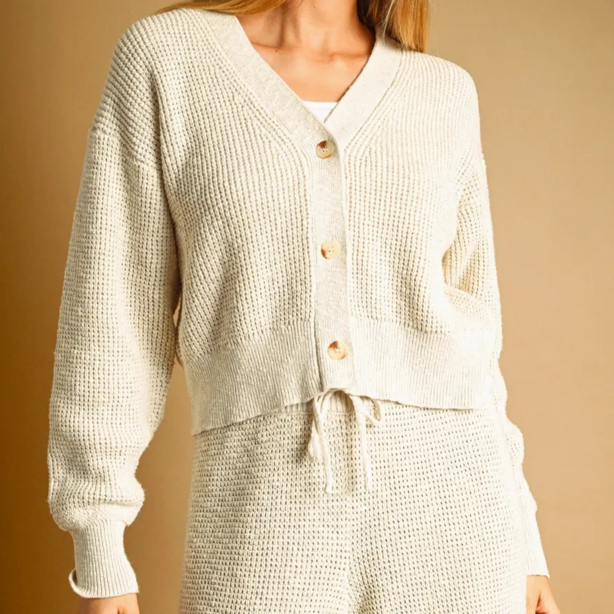 Textured Two-Tone Button Cardigan