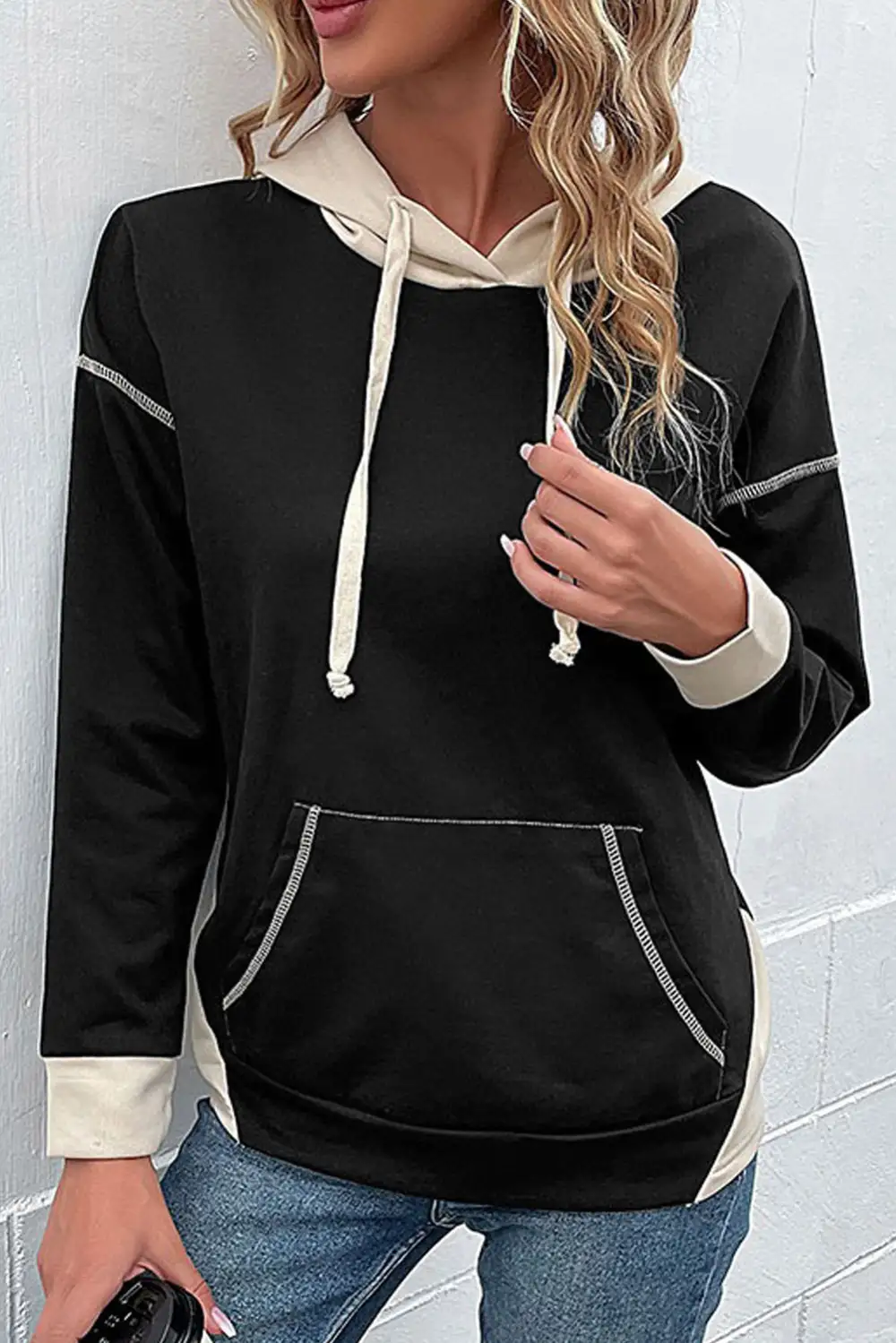 Drop-Shoulder Colorblock Patchwork Contrast Sweatshirt