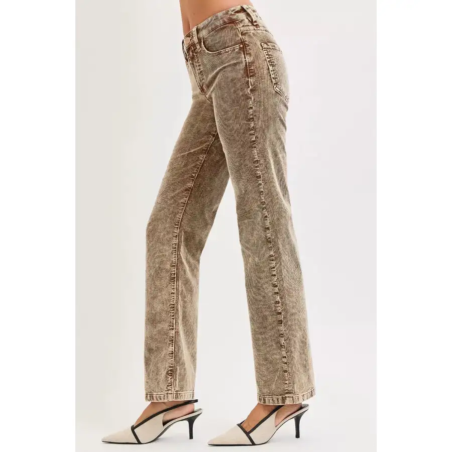 Classic Risen Tummy Control Mid Rise Straight Leg Corduroy Pants
