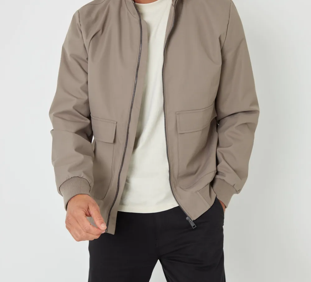 Men's Taupe Patch Pocket Harrington Jacket