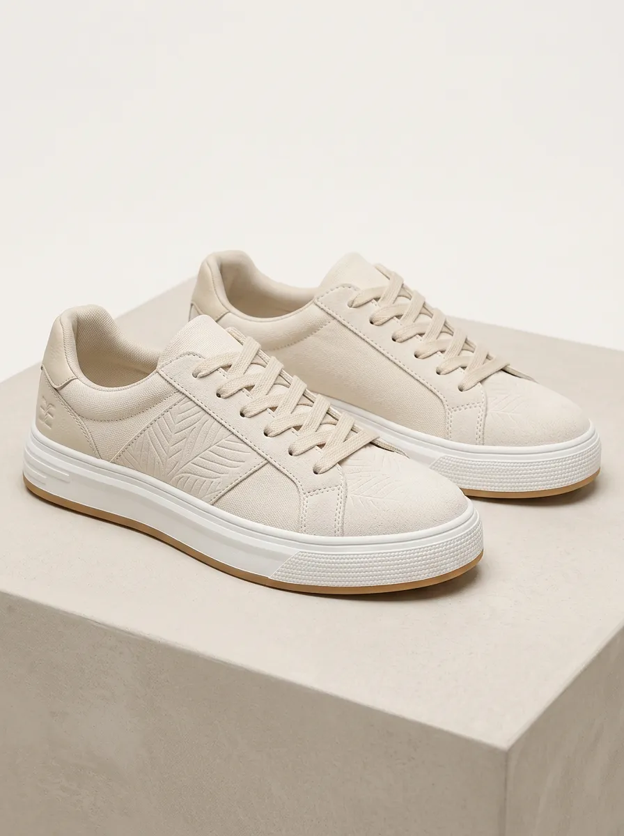 Men's Minimalist Leaf Pattern Embossed Printed Sneakers