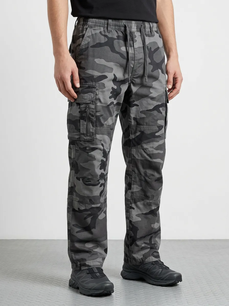 Men's Tactical Grey Camouflage Printed Cargo Pants